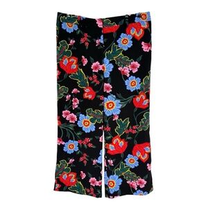 Ann Taylor Factory Wide Leg Pants Womens Size 8 Black Floral Tropical Cropped